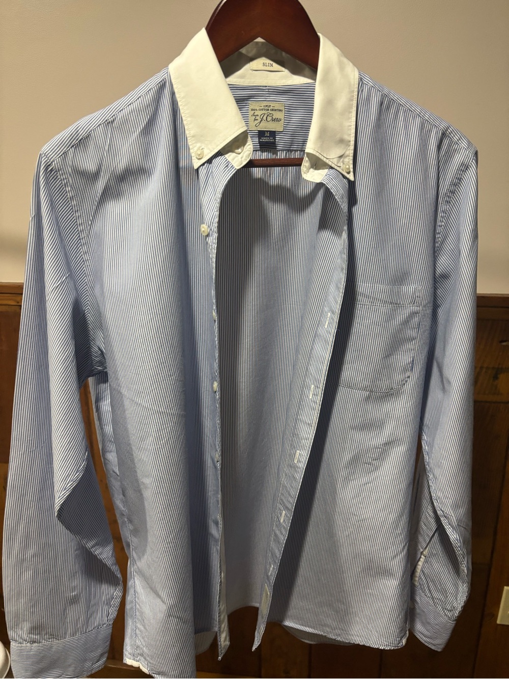 J. Crew Blue Pinstripe Dress Shirt with White Contrast Collar